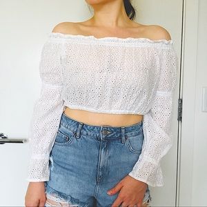 White eyelet crop top with flair wrist